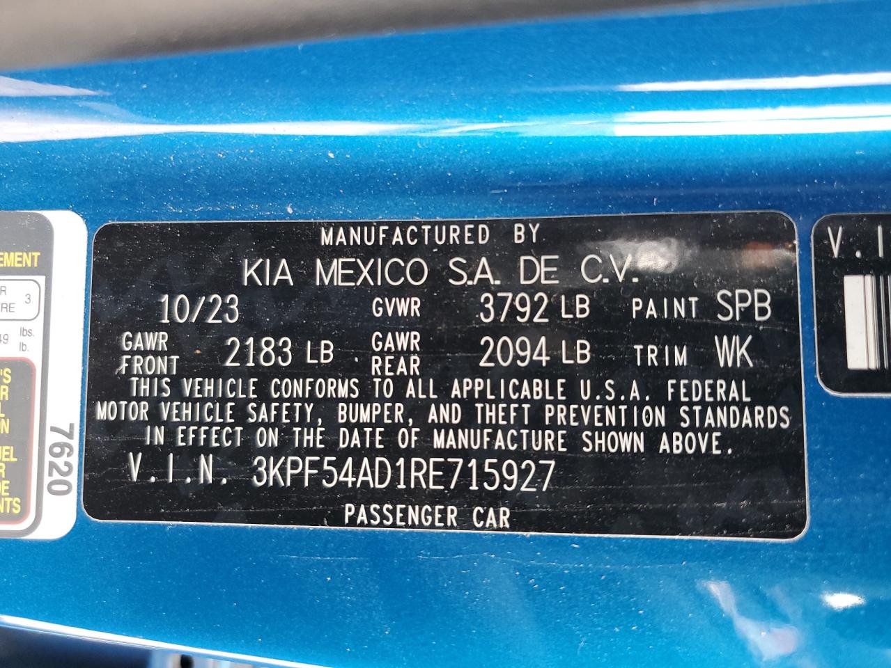 2024 Kia Forte Gt Line VIN: 3KPF54AD1RE715927 Lot: 82667735