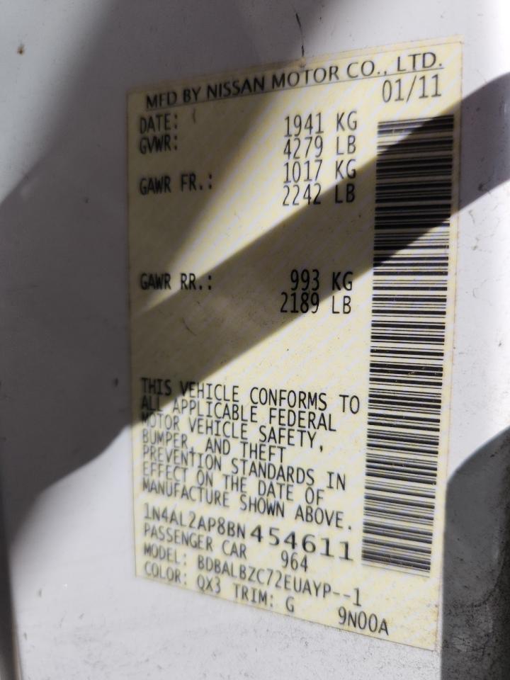 2011 Nissan Altima Base VIN: 1N4AL2AP8BN454611 Lot: 86283305