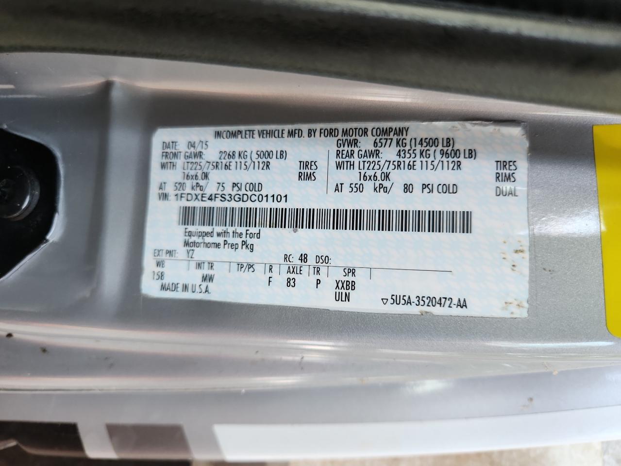 2016 Ford Econoline E450 Super Duty Cutaway Van VIN: 1FDXE4FS3GDC01101 Lot: 84639685