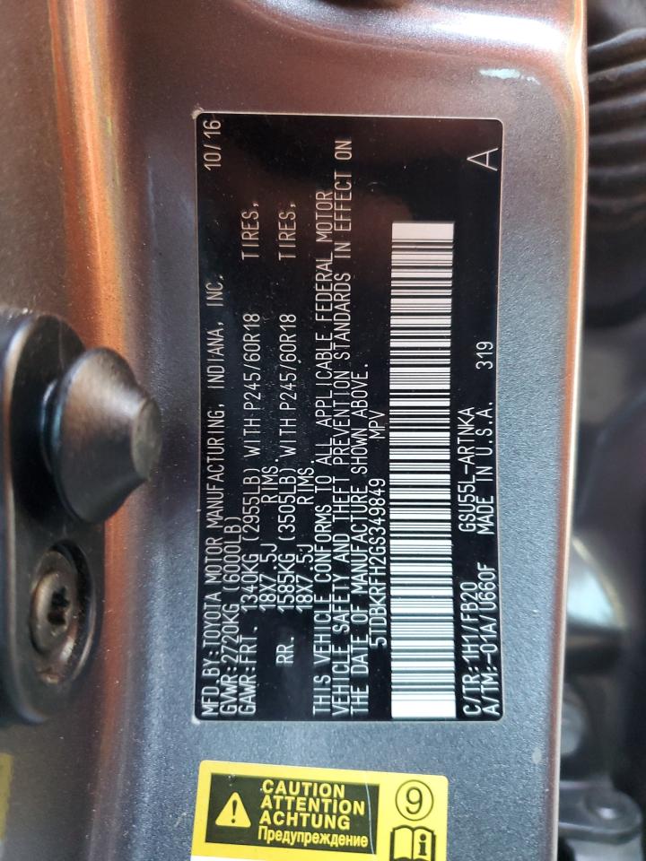 2016 Toyota Highlander Le VIN: 5TDBKRFH2GS349849 Lot: 85870295