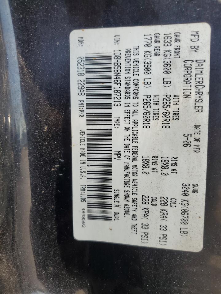 2006 Dodge Durango Limited VIN: 1D8HB58N46F187213 Lot: 87200515