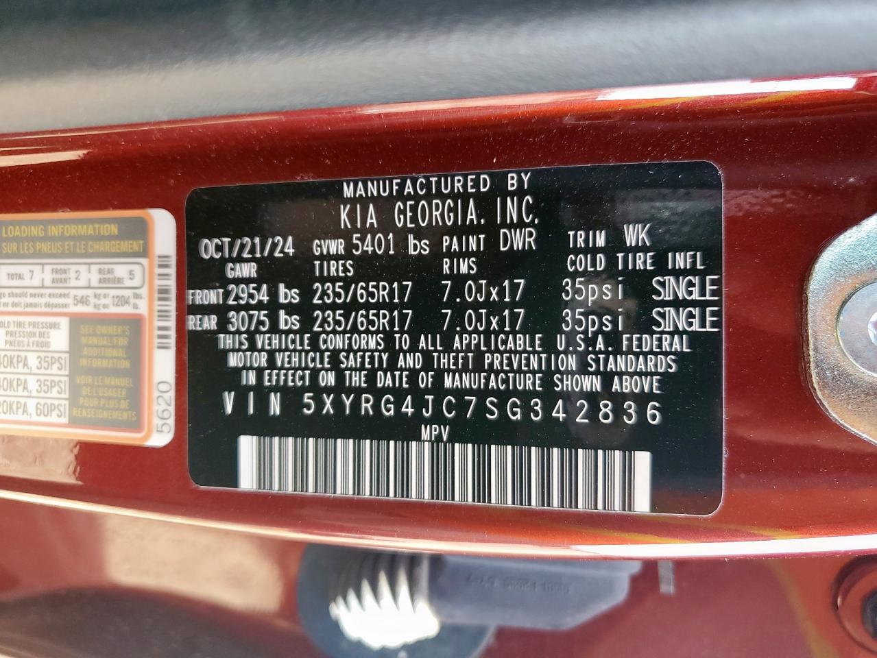 2025 Kia Sorento Lx VIN: 5XYRG4JC7SG342836 Lot: 85135095