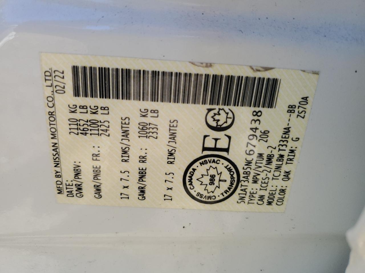 2022 Nissan Rogue S VIN: 5N1AT3AB5NC679438 Lot: 84193885