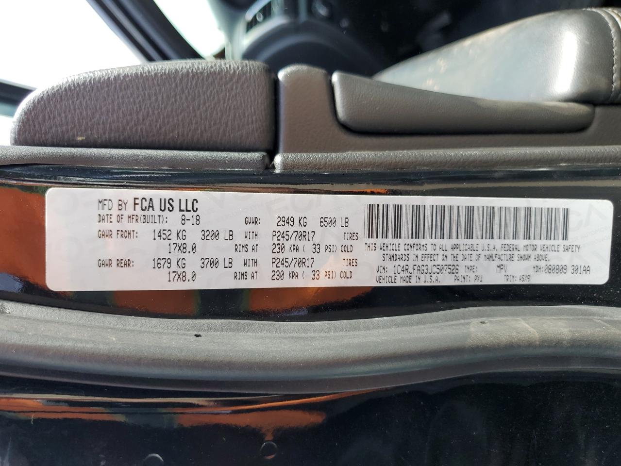 2018 Jeep Grand Cherokee Laredo VIN: 1C4RJFAG3JC507526 Lot: 85646375