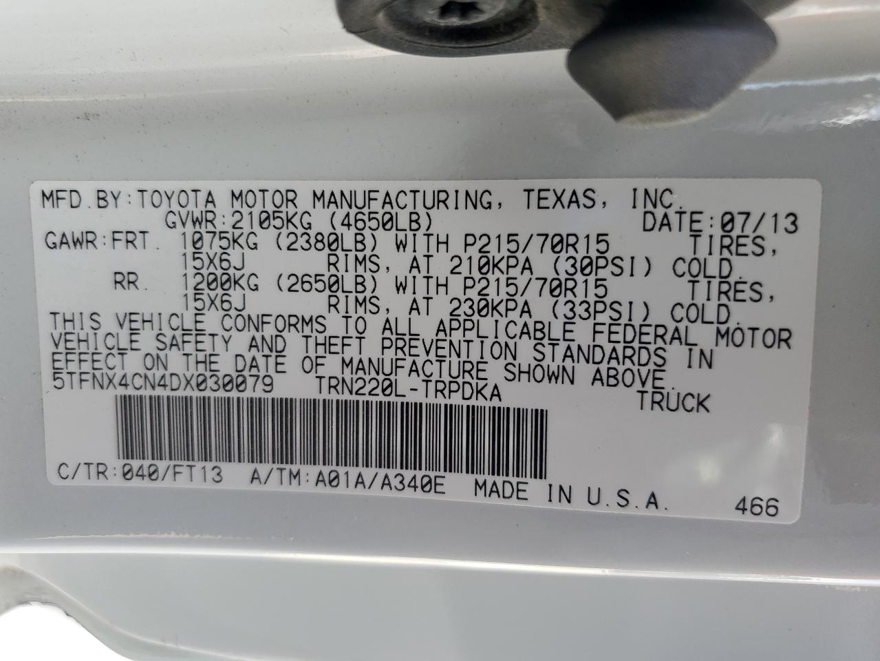 2013 Toyota Tacoma VIN: 5TFNX4CN4DX030079 Lot: 82219025