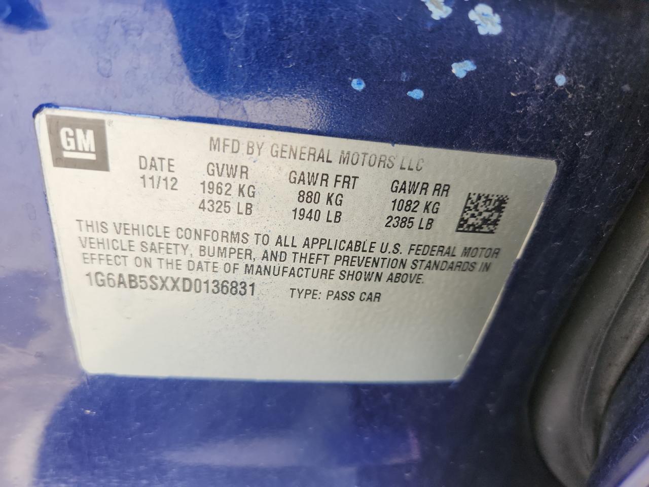 2013 Cadillac Ats Luxury VIN: 1G6AB5SXXD0136831 Lot: 85571505
