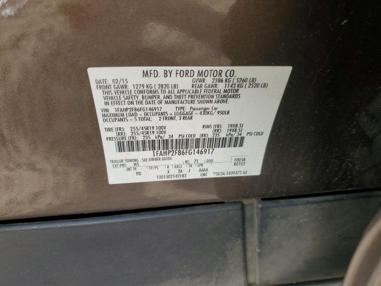 2015 Ford Taurus Limited VIN: 1FAHP2F86FG146917 Lot: 82644475