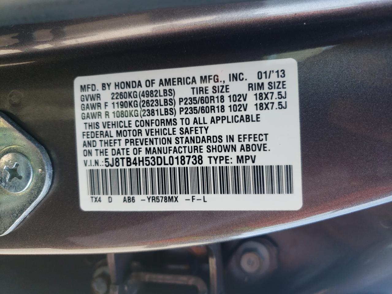 2013 Acura Rdx Technology VIN: 5J8TB4H53DL018738 Lot: 84036035