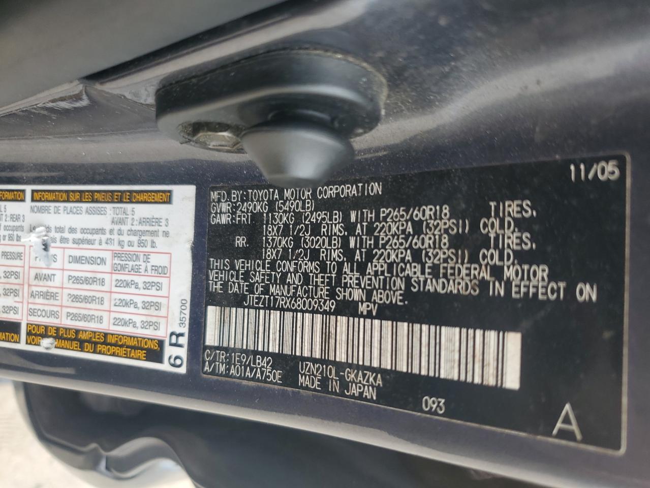 2006 Toyota 4Runner Limited VIN: JTEZT17RX68009349 Lot: 85487085