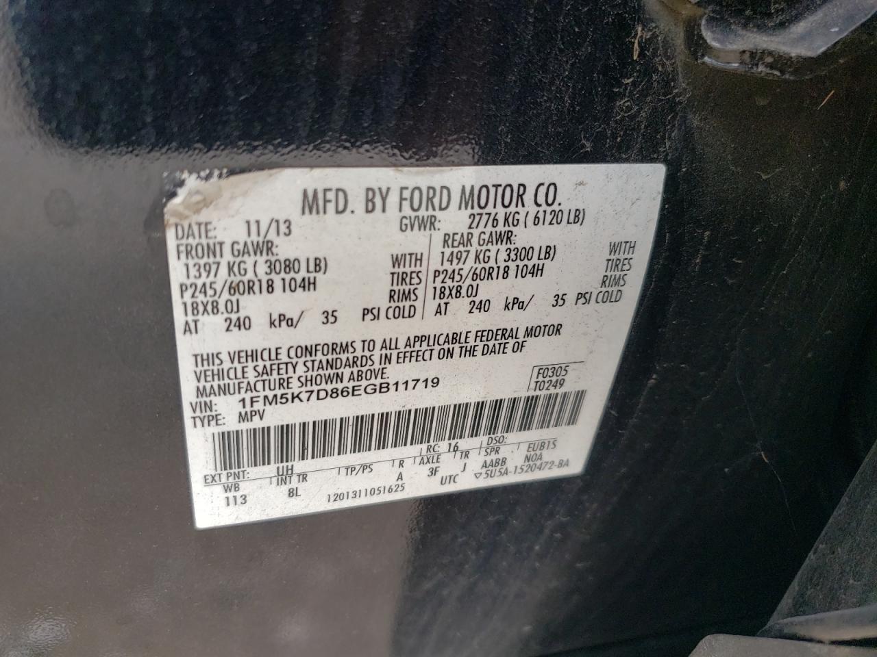 2014 Ford Explorer Xlt VIN: 1FM5K7D86EGB11719 Lot: 82328225