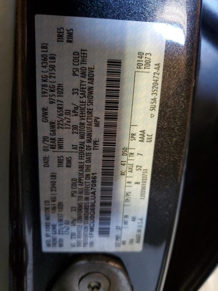 2020 Ford Escape Se VIN: 1FMCU0G69LUA70861 Lot: 86226645