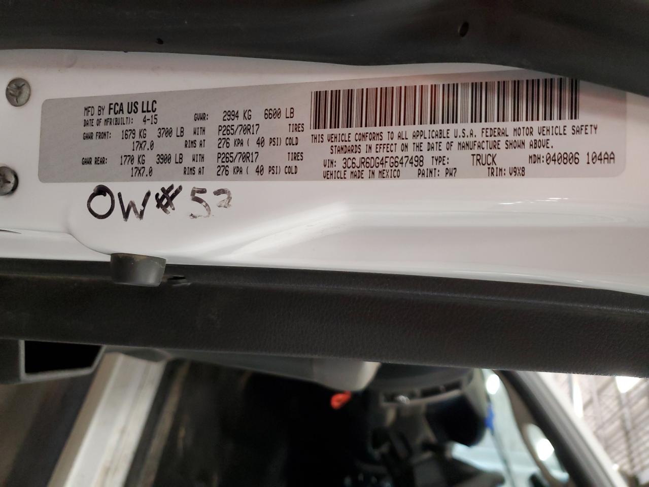 2015 Ram 1500 St VIN: 3C6JR6DG4FG647498 Lot: 85871045