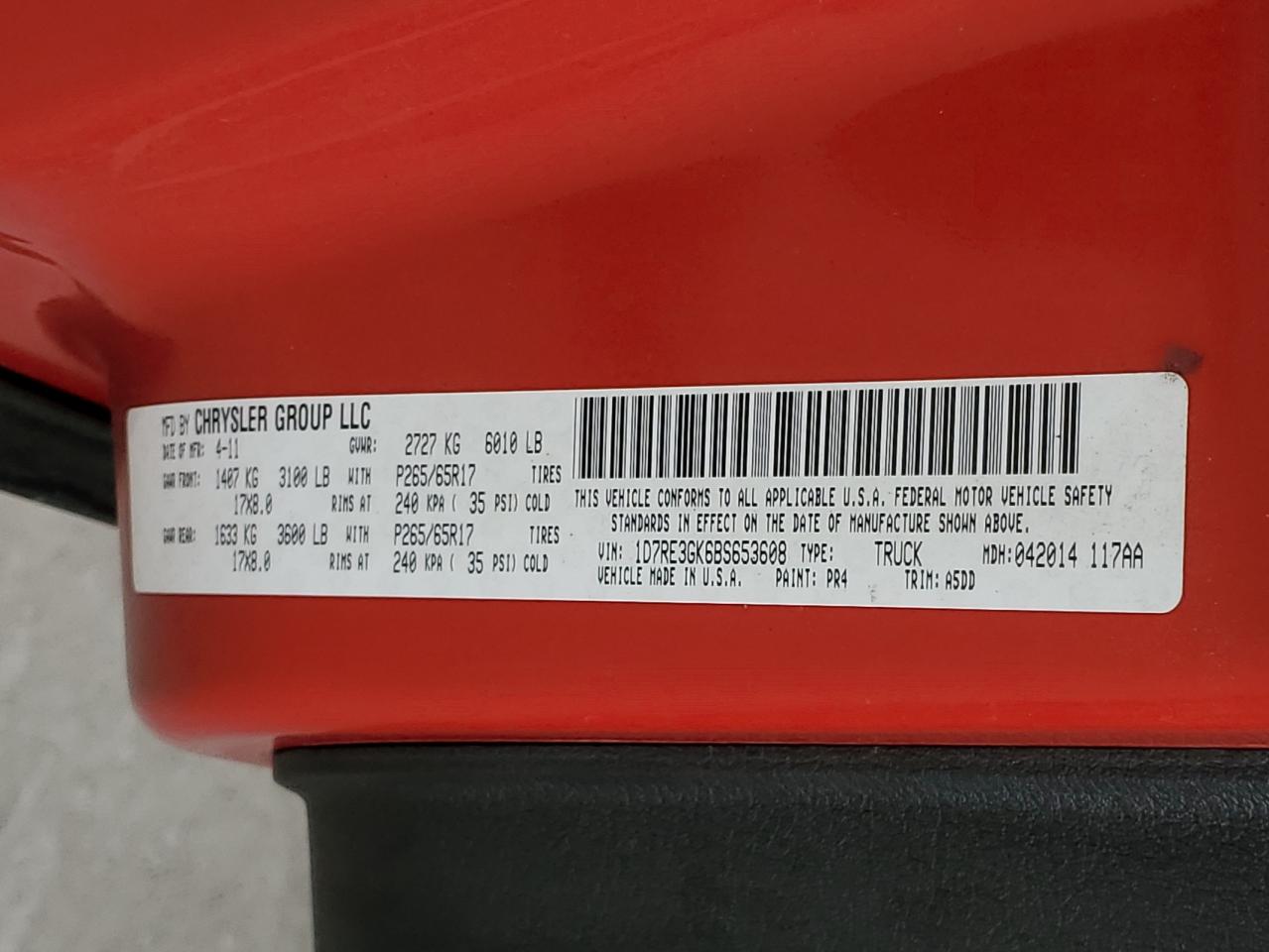 2011 Dodge Dakota Slt VIN: 1D7RE3GK6BS653608 Lot: 82452805