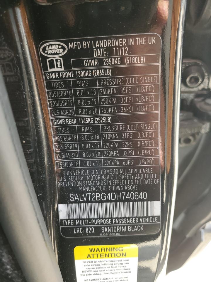 2013 Land Rover Range Rover Evoque Dynamic Premium VIN: SALVT2BG4DH740640 Lot: 86601905