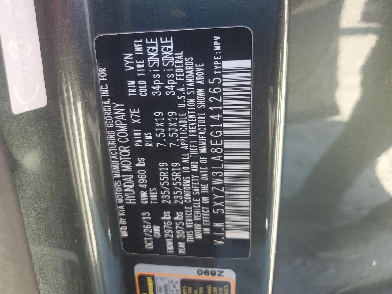 2014 Hyundai Santa Fe Sport VIN: 5XYZW3LA8EG141265 Lot: 81970325