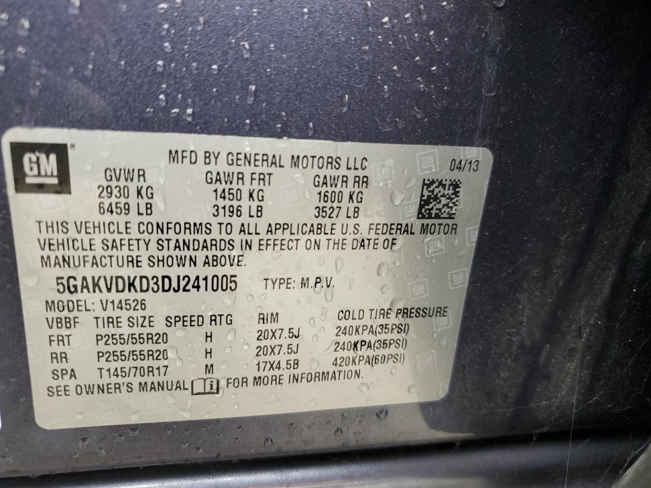 2013 Buick Enclave VIN: 5GAKVDKD3DJ241005 Lot: 86254615
