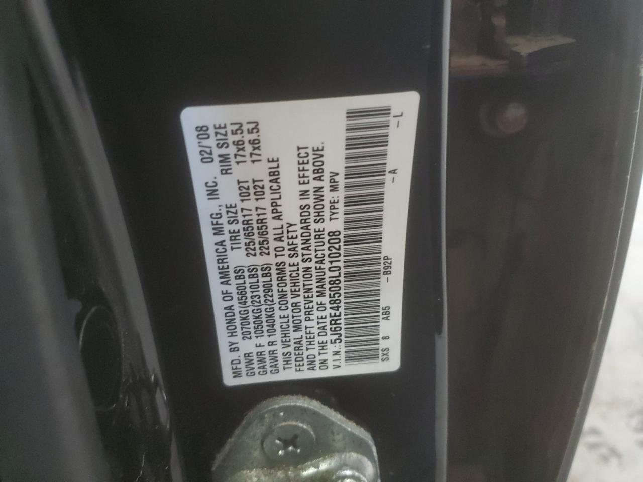 2008 Honda Cr-V Ex VIN: 5J6RE48508L010208 Lot: 89847695