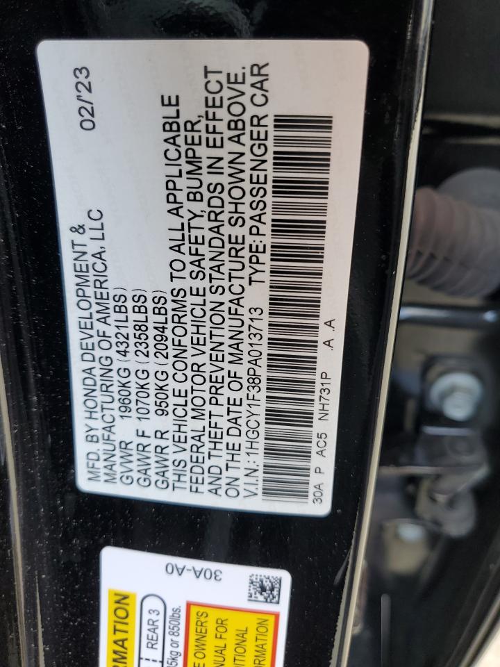 2023 Honda Accord Ex VIN: 1HGCY1F38PA013713 Lot: 84947795