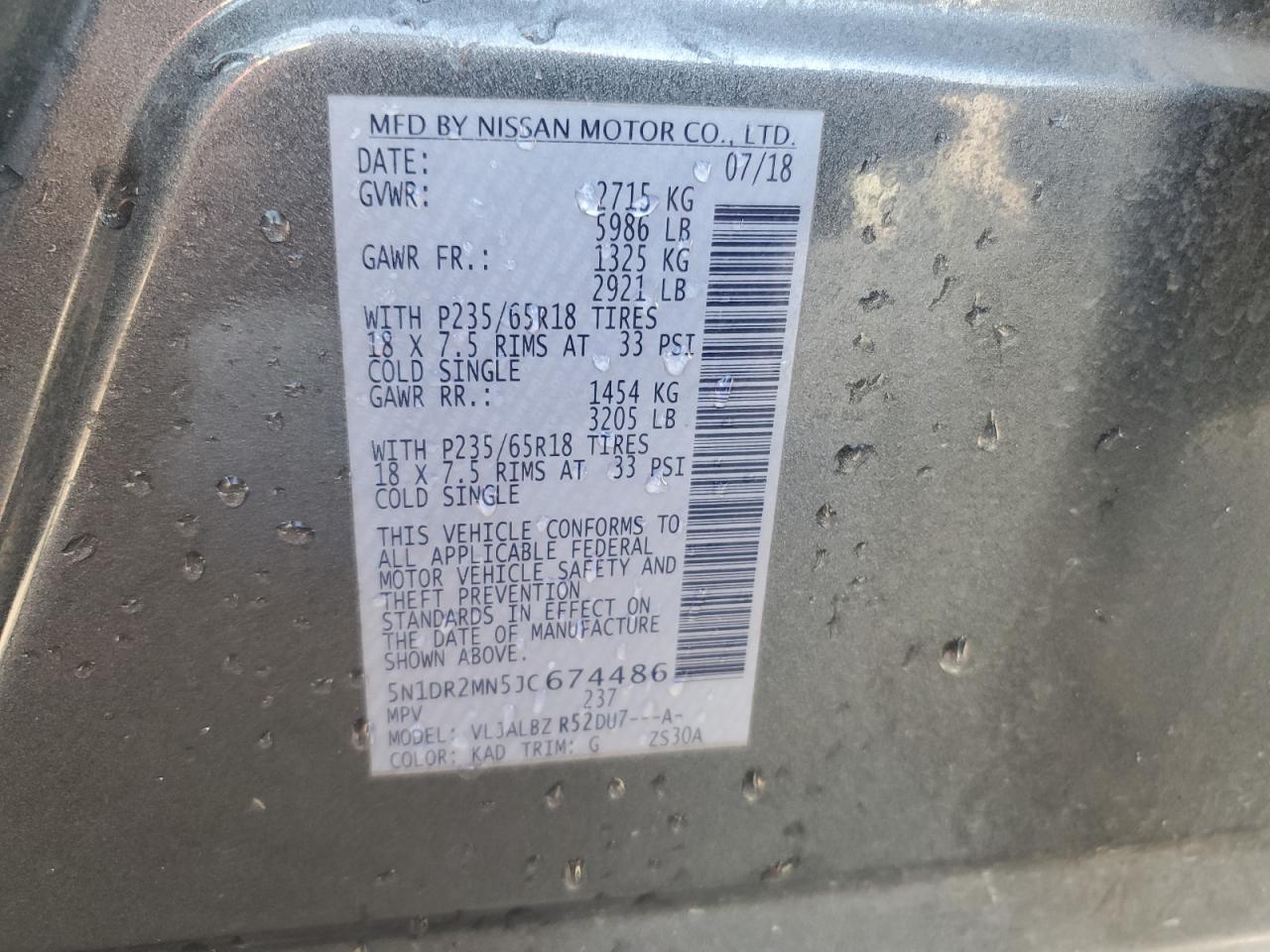 2018 Nissan Pathfinder S VIN: 5N1DR2MN5JC674486 Lot: 85126145