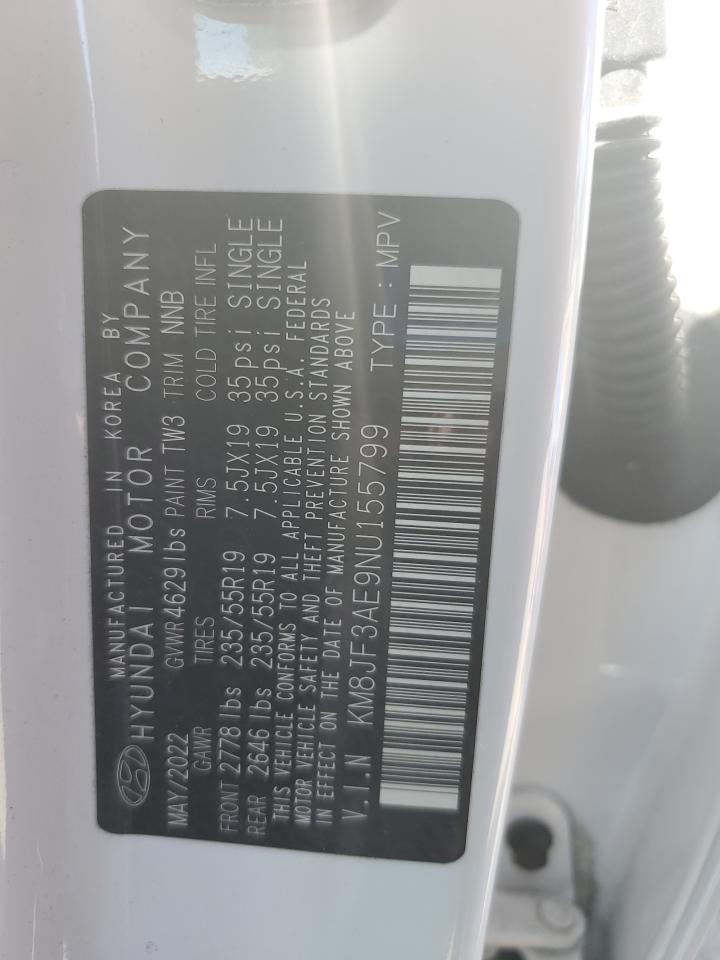 2022 Hyundai Tucson N Line VIN: KM8JF3AE9NU155799 Lot: 85571205