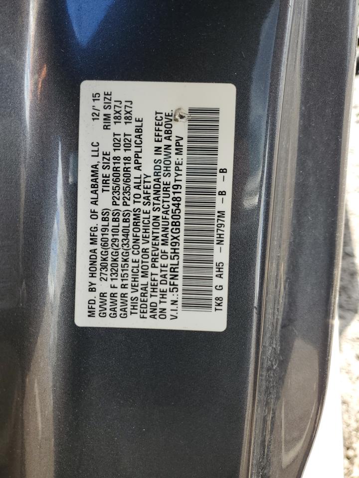 2016 Honda Odyssey Touring VIN: 5FNRL5H9XGB054819 Lot: 82267055