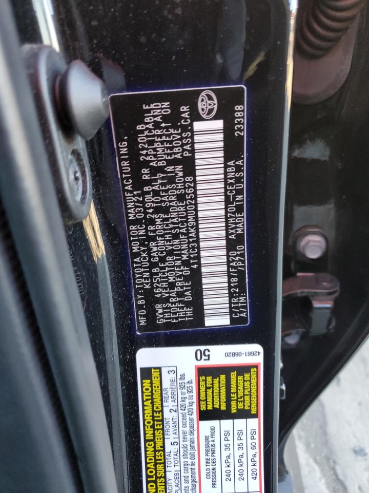 2021 Toyota Camry Le VIN: 4T1C31AK9MU025628 Lot: 84954905