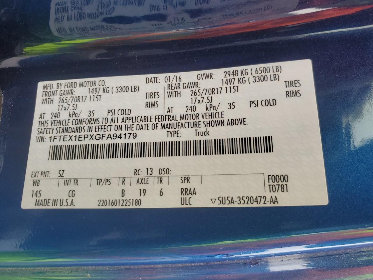2016 Ford F150 Super Cab VIN: 1FTEX1EPXGFA94179 Lot: 86222735