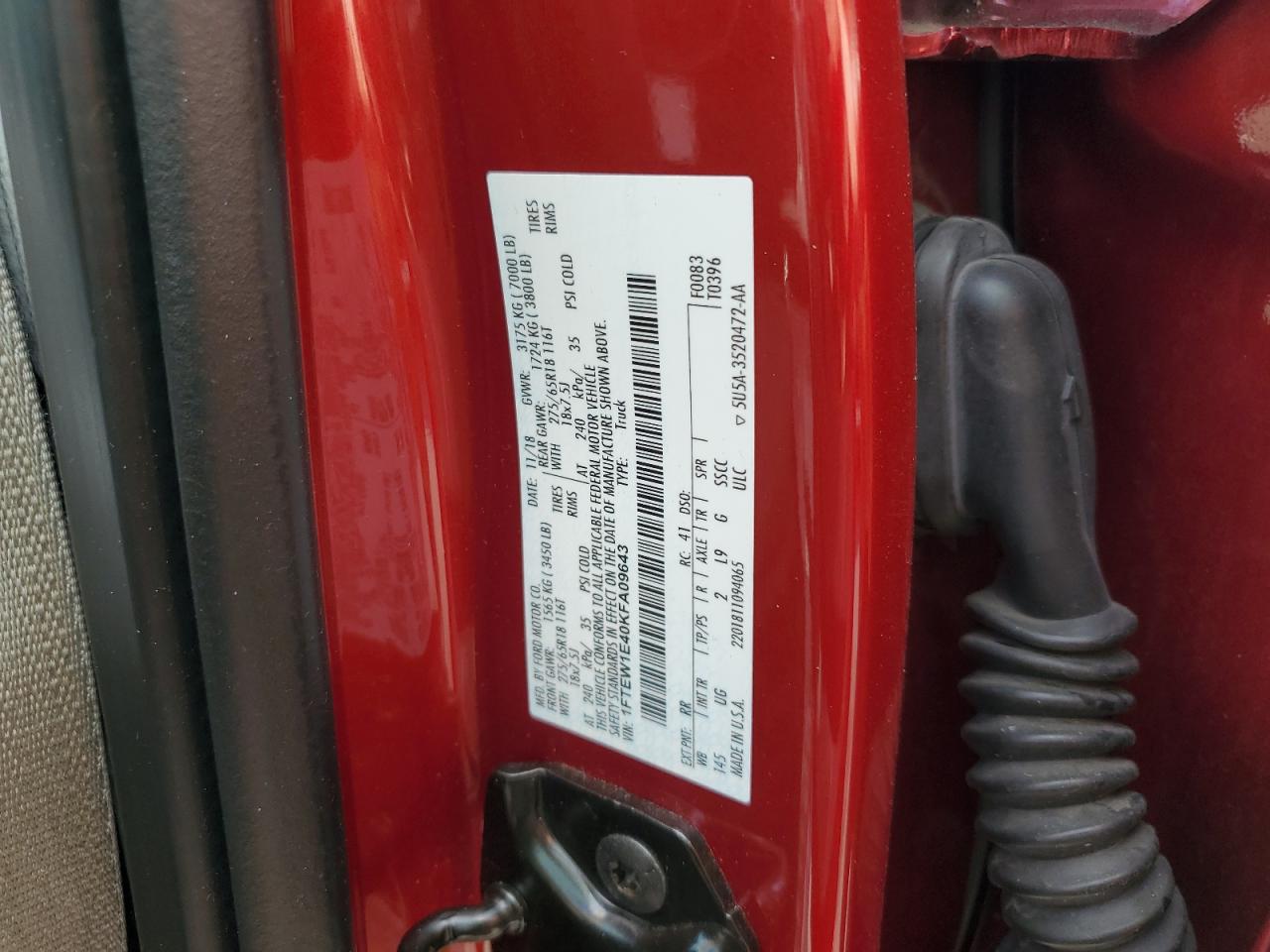 2019 Ford F150 Supercrew VIN: 1FTEW1E40KFA09643 Lot: 82182445