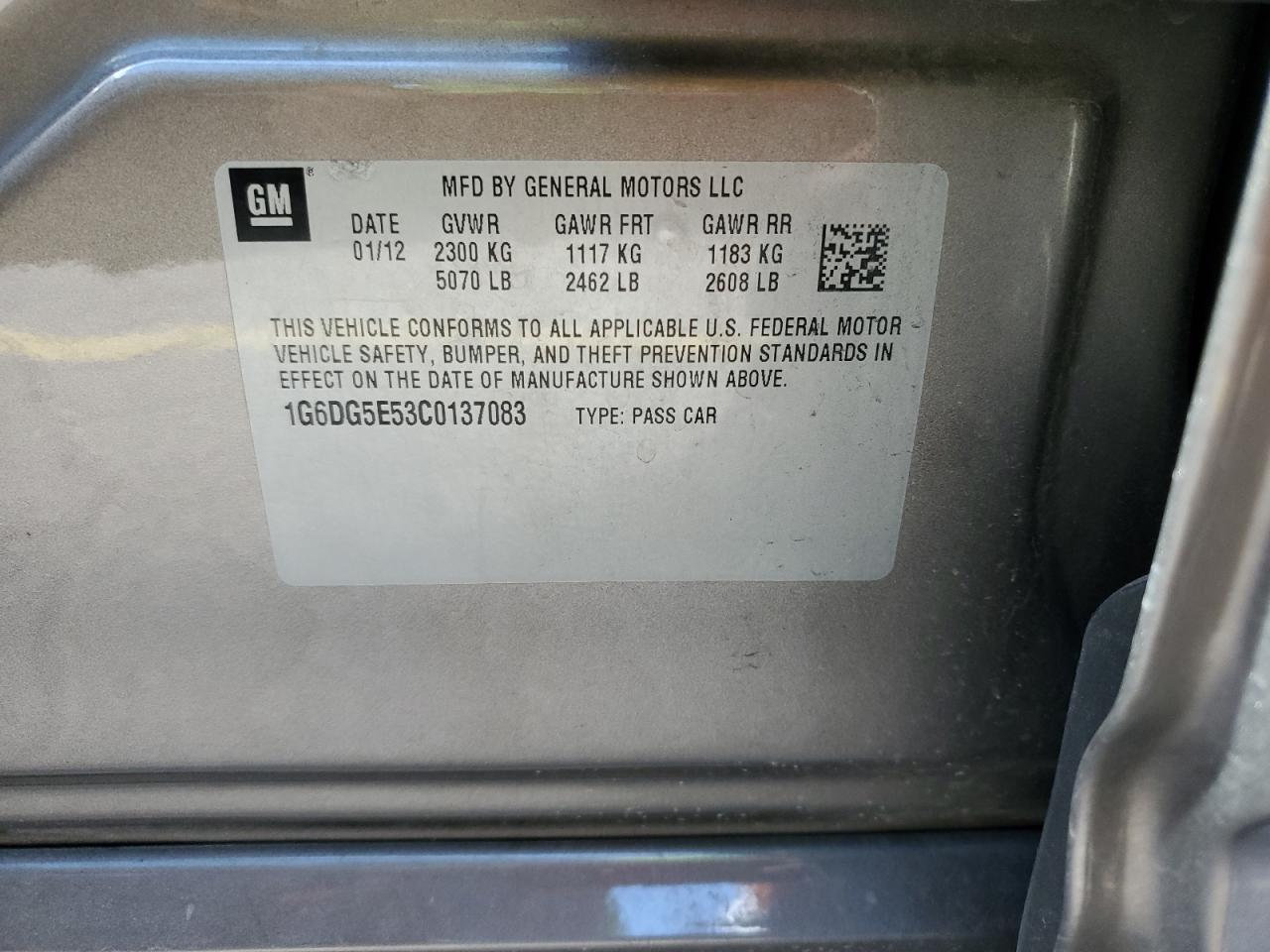 2012 Cadillac Cts Luxury Collection VIN: 1G6DG5E53C0137083 Lot: 90269725