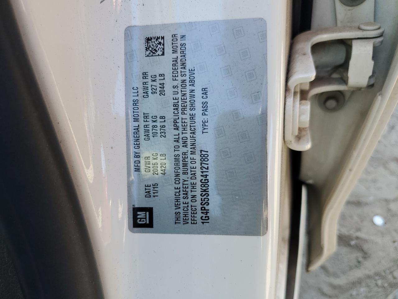 2016 Buick Verano VIN: 1G4PS5SK8G4127887 Lot: 84789035