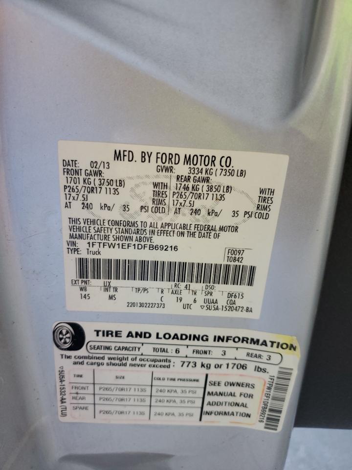 2013 Ford F150 Supercrew VIN: 1FTFW1EF1DFB69216 Lot: 85682415