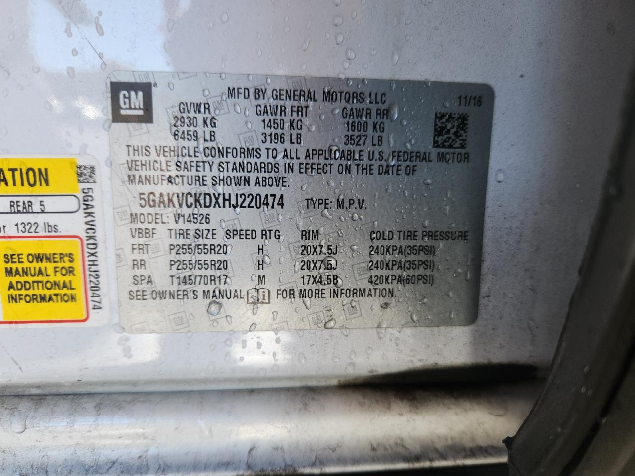 2017 Buick Enclave VIN: 5GAKVCKDXHJ220474 Lot: 86529235