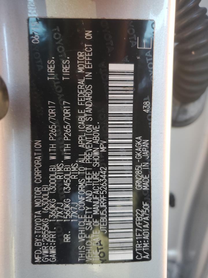 2015 Toyota 4Runner Sr5/Sr5 Premium VIN: JTEBU5JR9F5263442 Lot: 85638535