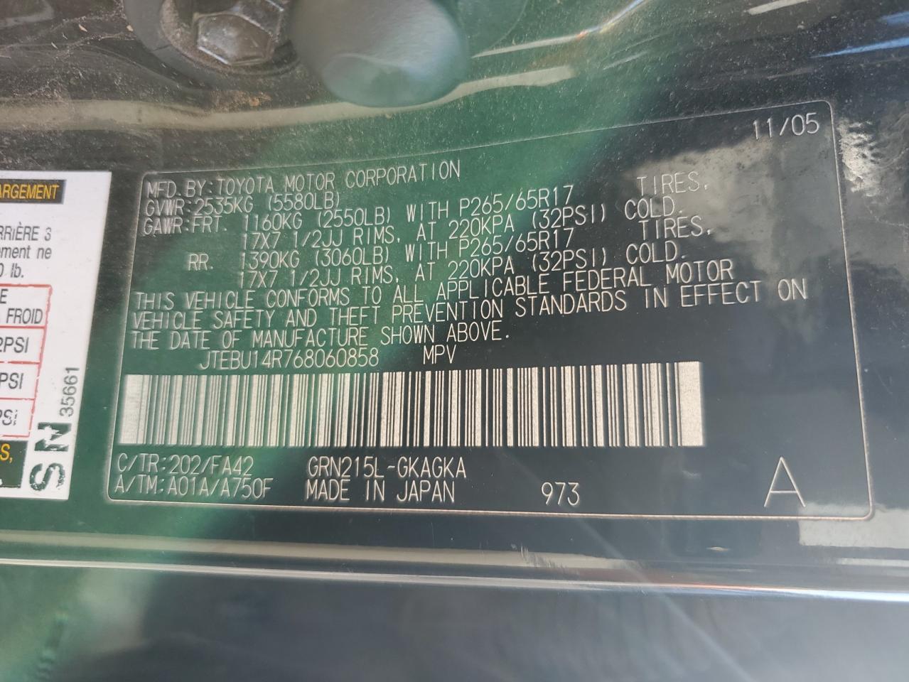 2006 Toyota 4Runner Sr5 VIN: JTEBU14R768060858 Lot: 85243185