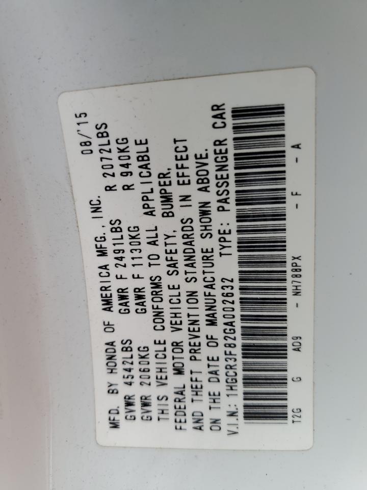 2016 Honda Accord Exl VIN: 1HGCR3F82GA002632 Lot: 86172775