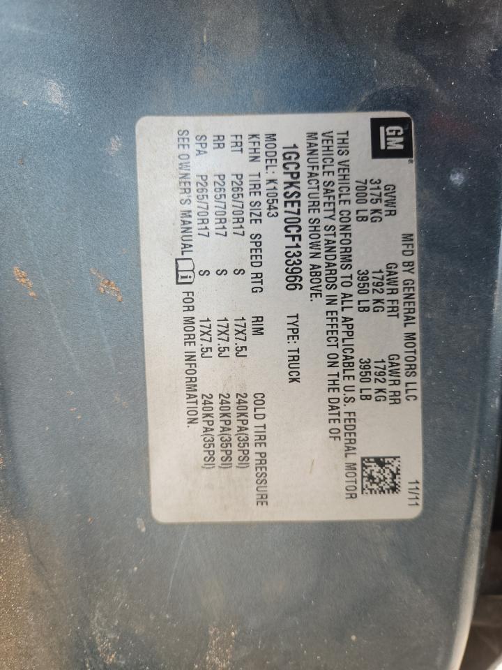 2012 Chevrolet Silverado K1500 Lt VIN: 1GCPKSE70CF133966 Lot: 80618705