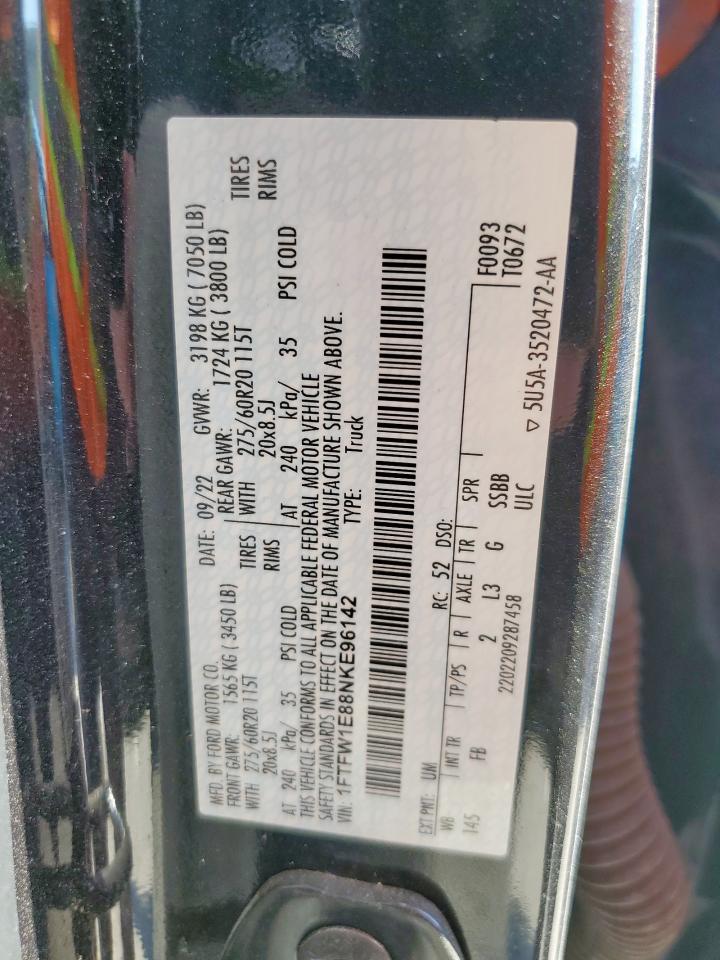 2022 Ford F150 Supercrew VIN: 1FTFW1E88NKE96142 Lot: 81998325