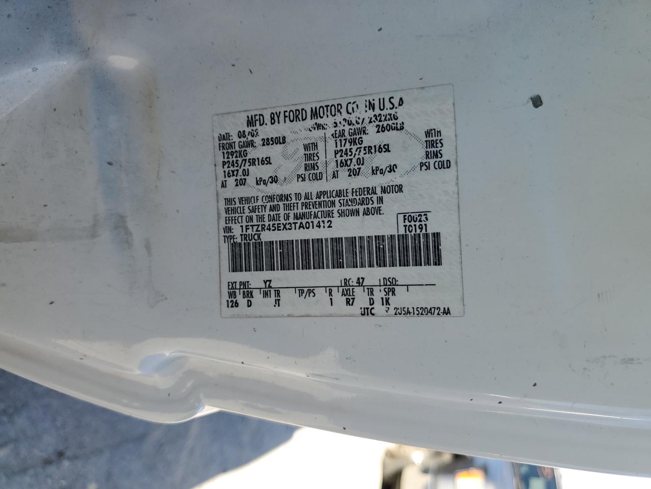 2003 Ford Ranger Super Cab VIN: 1FTZR45EX3TA01412 Lot: 87445455