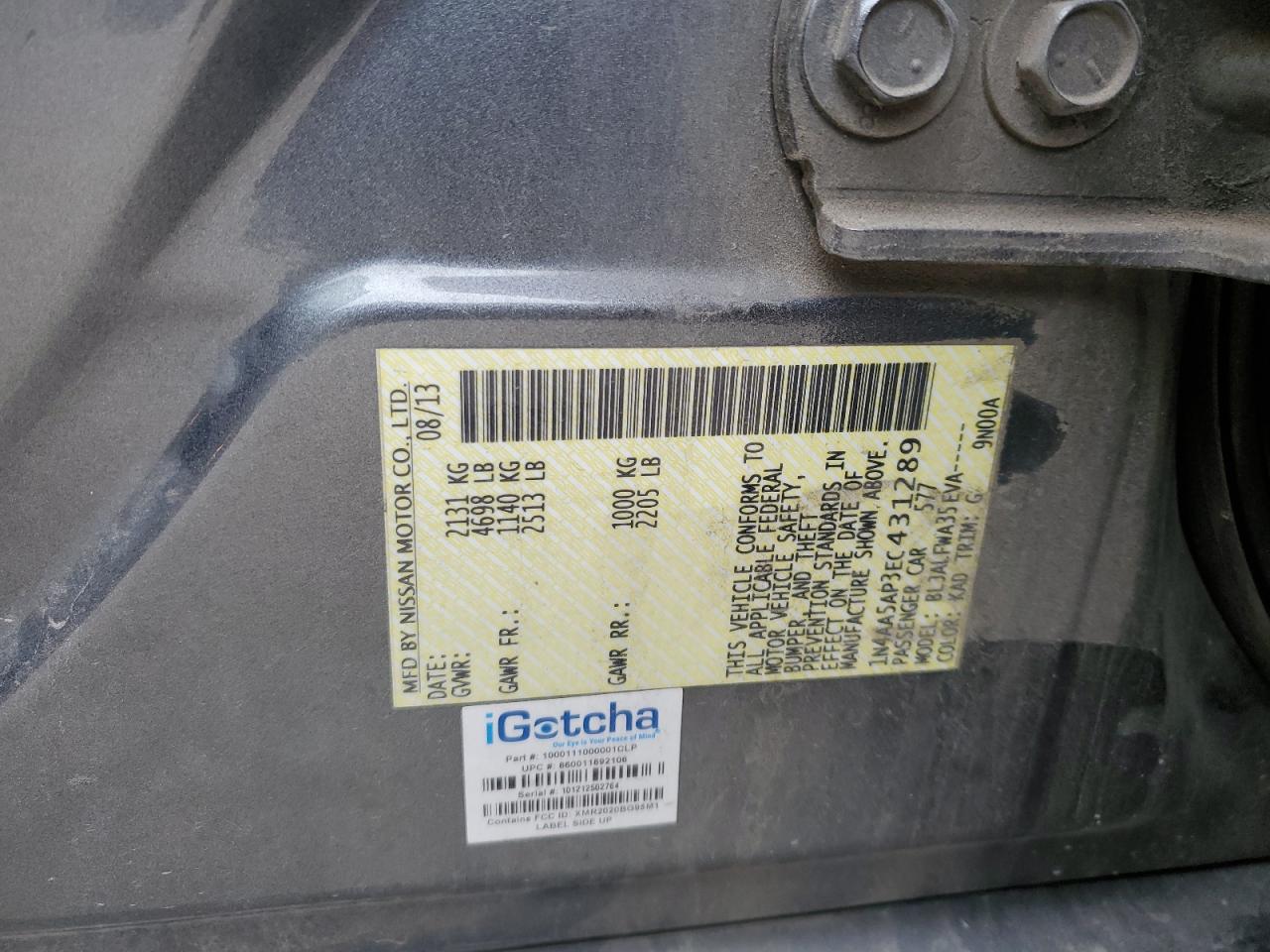 2014 Nissan Maxima S VIN: 1N4AA5AP3EC431289 Lot: 90677495