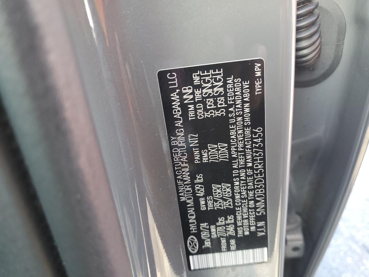 2024 Hyundai Tucson Sel VIN: 5NMJB3DE5RH373456 Lot: 84910035