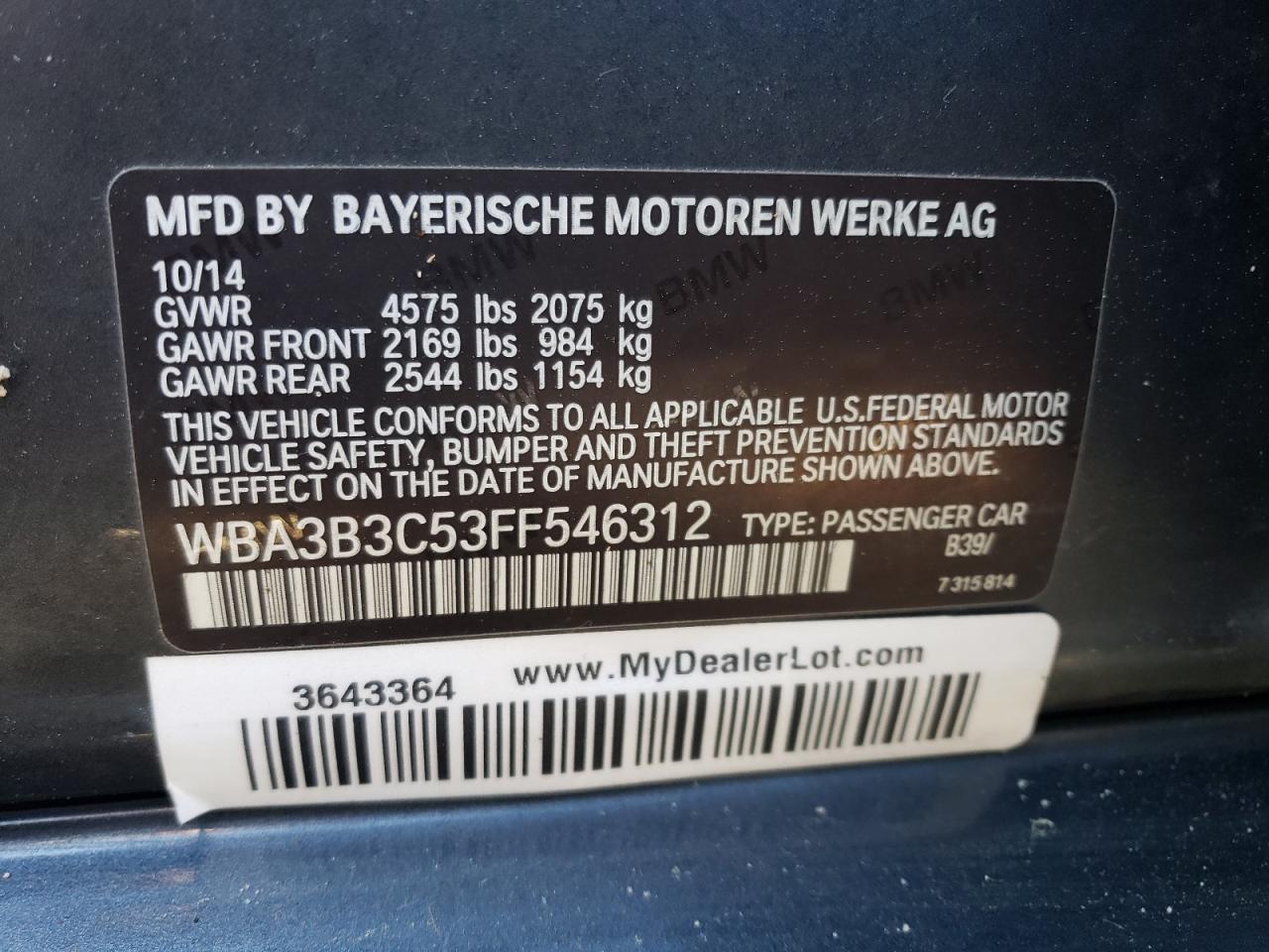 2015 BMW 328 Xi VIN: WBA3B3C53FF546312 Lot: 70939595