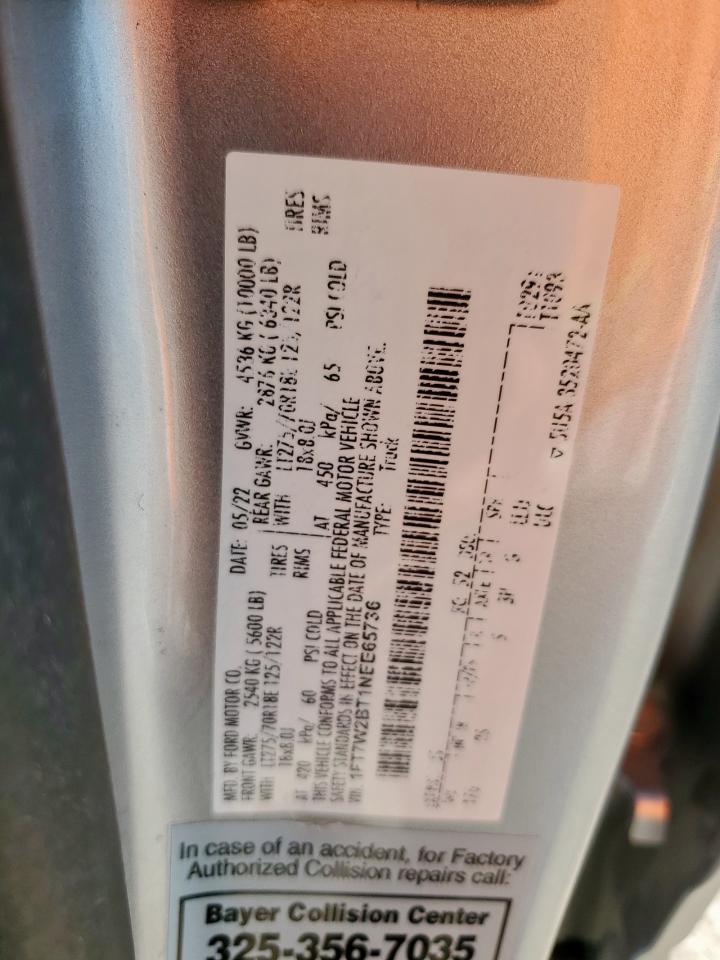 2022 Ford F250 Super Duty VIN: 1FT7W2BT1NEE65736 Lot: 85551845