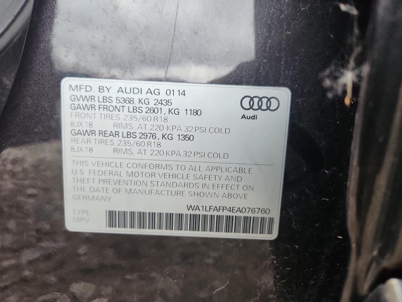 2014 Audi Q5 Premium Plus VIN: WA1LFAFP4EA076760 Lot: 89541445