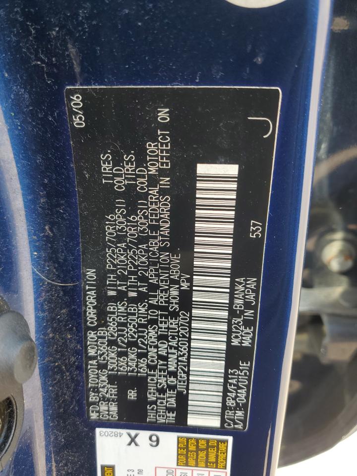 2006 Toyota Highlander Limited VIN: JTEGP21A360120702 Lot: 84070335