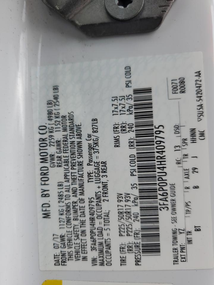 2017 Ford Fusion Se Phev VIN: 3FA6P0PU4HR409795 Lot: 82299815