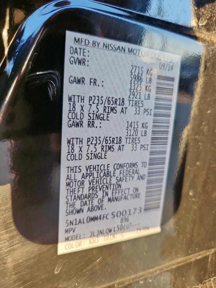 2015 Infiniti Qx60 VIN: 5N1AL0MM4FC500173 Lot: 85168105