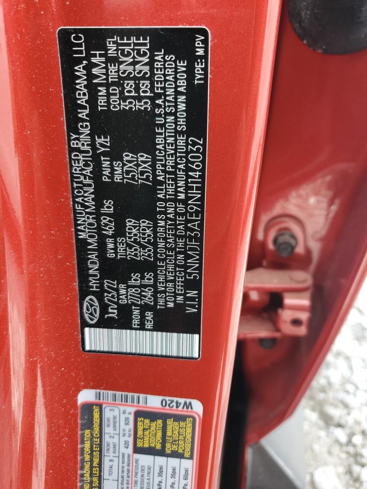 2022 Hyundai Tucson Sel VIN: 5NMJF3AE9NH146032 Lot: 84224155