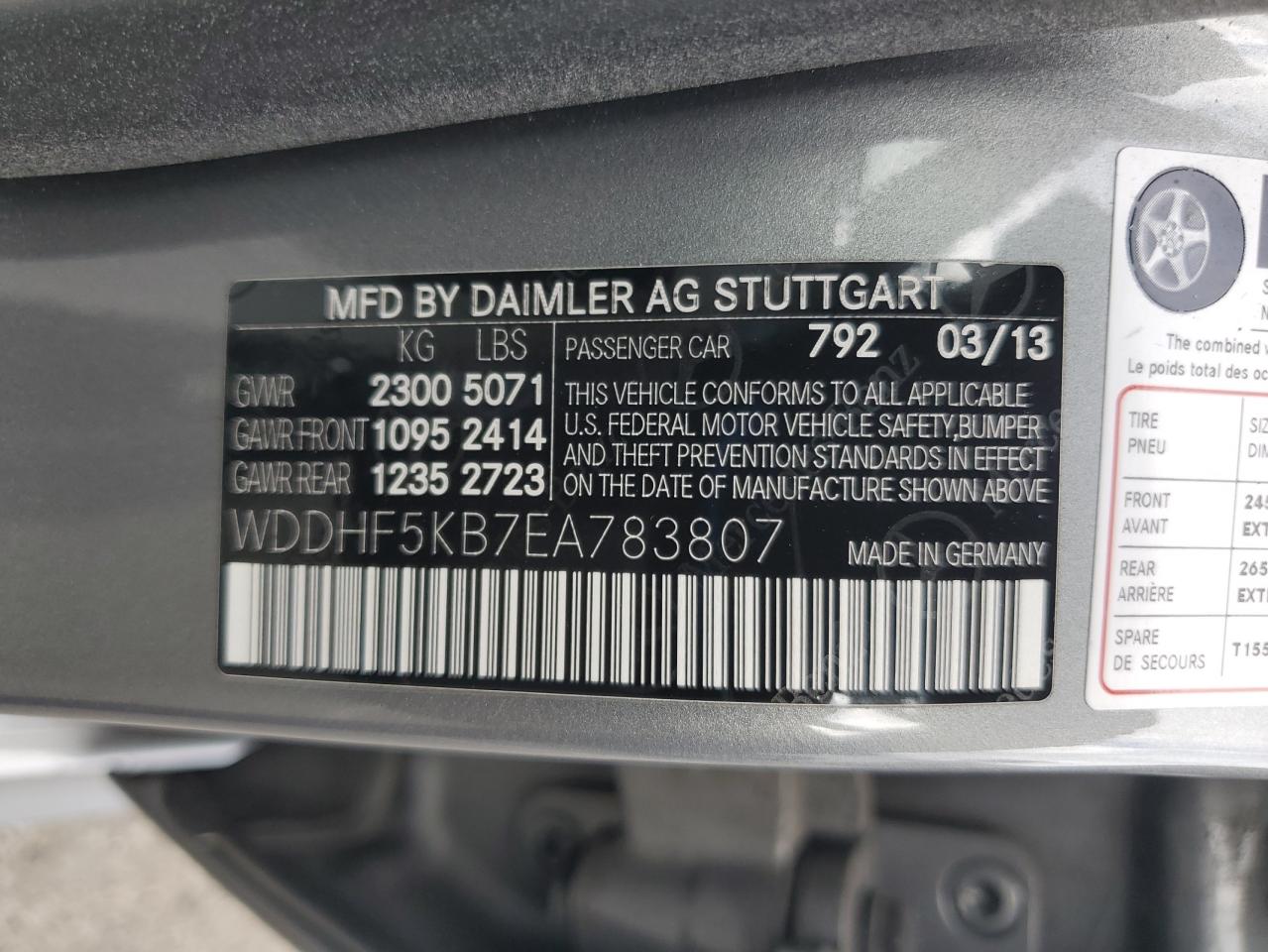 2014 Mercedes-Benz E 350 VIN: WDDHF5KB7EA783807 Lot: 71133675