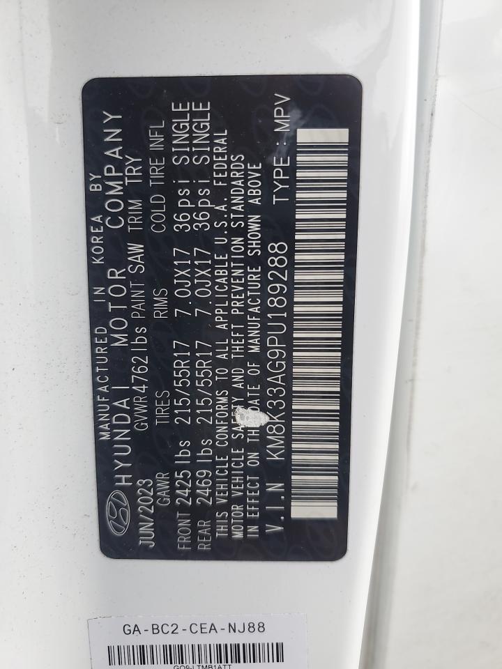 2023 Hyundai Kona Sel VIN: KM8K33AG9PU189288 Lot: 86215055