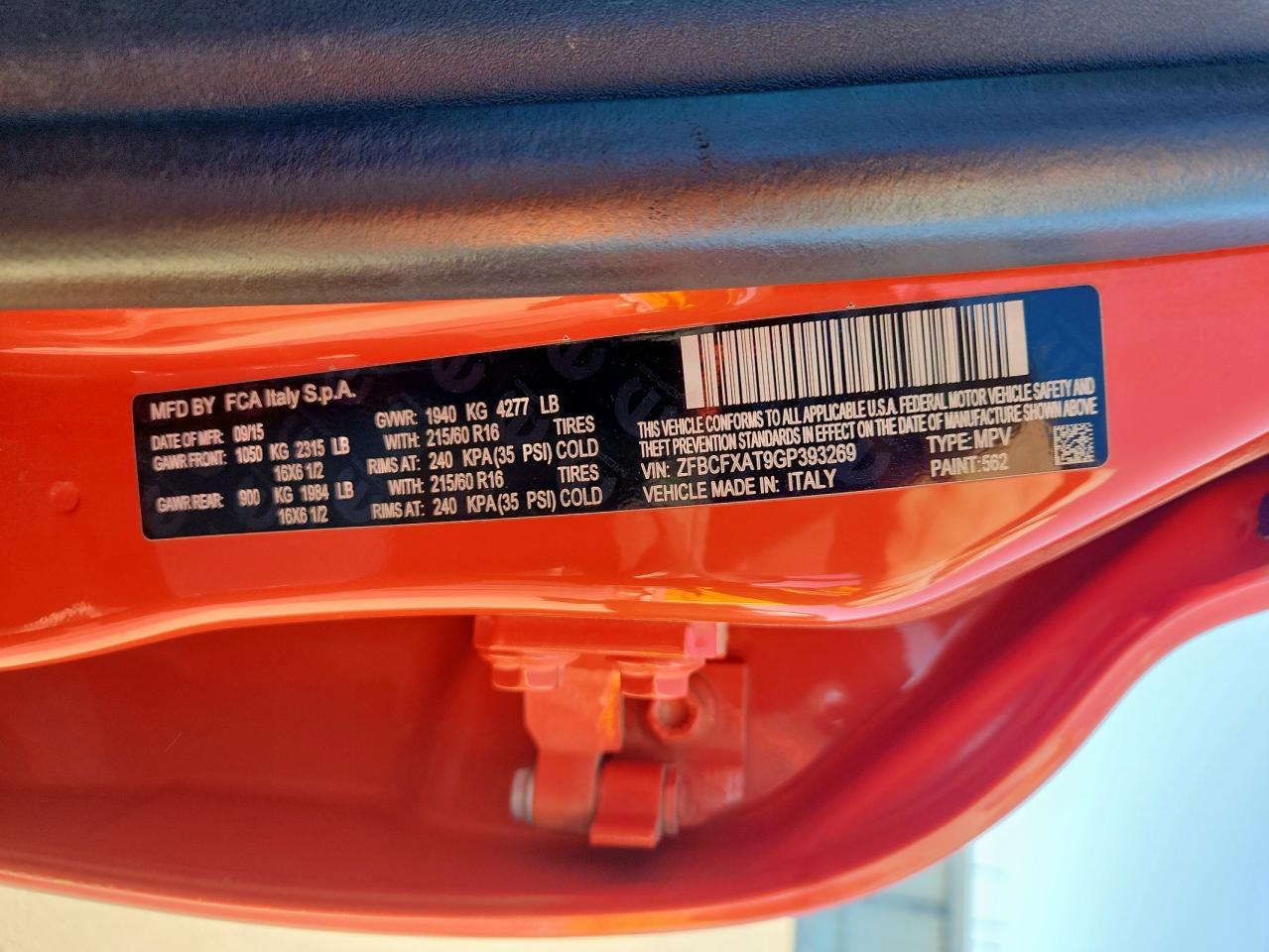 2016 Fiat 500X Pop VIN: ZFBCFXAT9GP393269 Lot: 90670845